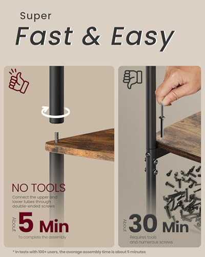 VASAGLE Superfast Toolless Assembly, 3-Tier Shelf for Living Room, Standing Shelf, Bookshelf, Bedroom, Kitchen, 9.4 x 15 x 27.8 Inches, Rustic Brown and Ink Black ULLS153K01 - color: Rustic Brown + Ink Black, size: 3 Tiers (15"W)