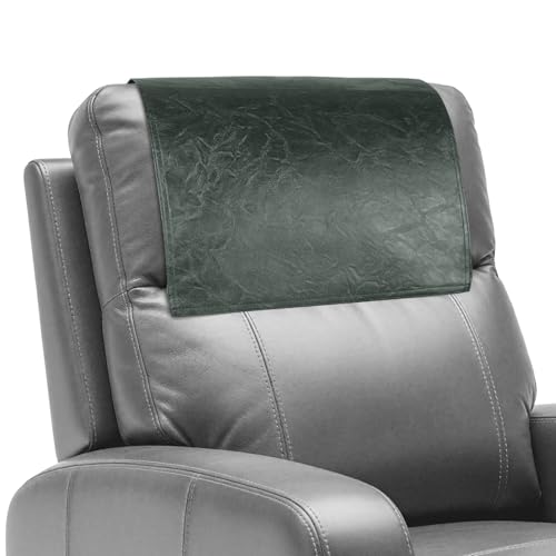 Recliner Headrest Protector,Non Slip Waterproof Headrest Cover,Leather Recliner Headrest Cover for Sofa,Furniture,Living Room,Office Chair (Dark Grey Green) - color: Dark Grey Green, size: Hook & Loop