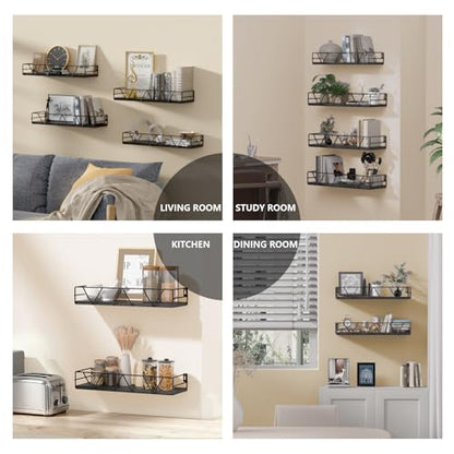 Amaoot Floating Shelves Set of 4, Home Wood Wall Shelf, Farmhouse Shelf for Bedroom, Wall Mounted Floating Shelf for Living Room, Bedroom, Bathroom, Kitchen, Office (Black) - color: Black-4pcs