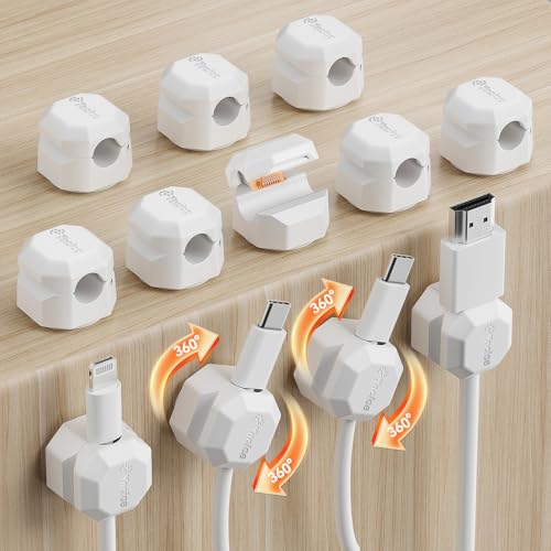 12 Pack Rotatable Cable Clips,Spring Cord Organizer Desk Cable Management Cord Holder Adhesive Phone Charger Cord Clips for Home Office Car Wall Nightstand Accessories White - color: White, size: 12 Pack