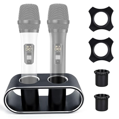 BILIONE Aluminum Alloy Desktop Microphones Storage Holder, Fashionable Tabletop Mics Organizer for Karaoke Wireless Microphones(Black)