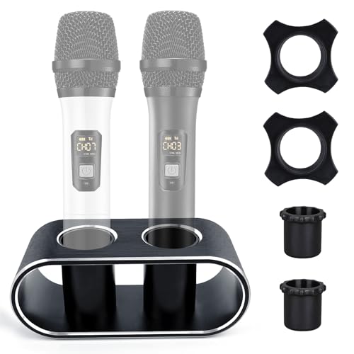 BILIONE Aluminum Alloy Desktop Microphones Storage Holder, Fashionable Tabletop Mics Organizer for Karaoke Wireless Microphones(Black)