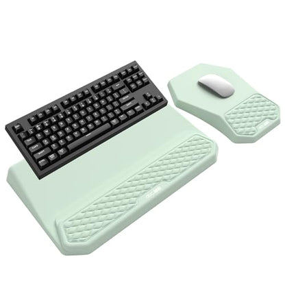 3-in-1 Ergonomic Keyboard Stand with Wrist Rest & Mouse Pad Set, Comfy Keyboard Riser Holder Soft Mousepad with Massage Design, Memory Foam and Non-Slip PU Base for Pain Relief, Light Green - color: Light Green