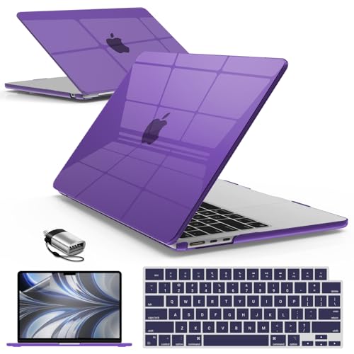 IBENZER Compatible with MacBook Air 13 inch Case M5 2026 M4 2025 M3 M2 2024-2022 A3449 A3240 A3113 A2681,HardShellCase&KeyboardCover ScreenFilm Type-C for Mac air 13.6", CYPU, KK-CYPU+2TC - color: Crystal Purple