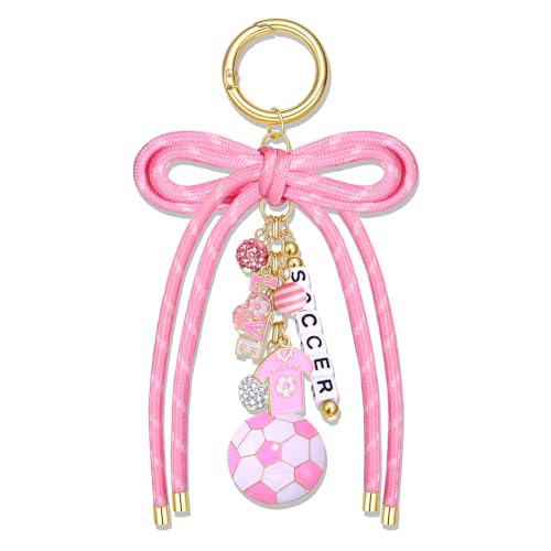 PHALIN Football Baseball Basketball Golf Bag Charms Keychain for Women Men Bow Purse Charm Sport Mom Gifts - style: Soccer-2