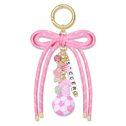 PHALIN Football Baseball Basketball Golf Bag Charms Keychain for Women Men Bow Purse Charm Sport Mom Gifts - style: Soccer-2