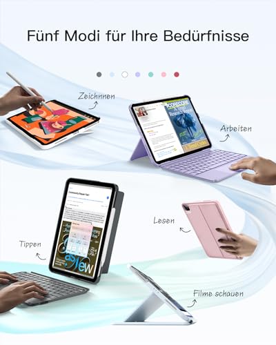 Inateck for iPad (A16) 11th/10th Gen 450g Ultralight Keyboard Case, Air 11" 2026 M4 /M3/M2, Air 5/4th, Pro 11 4/3/2/1th,1 Second Magnetic Detachable Keyboard with Touchpad, AceTouch, Blue - color: Light blue