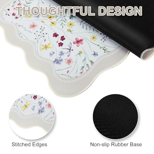 L-SPOUTTO Floral Mouse Pad,Botanical Desk Mat XXL Large Scalloped Gaming Mousepad,35.4x15.7in Non-Slip Keyboard Pad Waterproof Desktop Mat for Laptop Computer Work Game Home Office-Wild Flowers - color: Seamless Wild Flowers