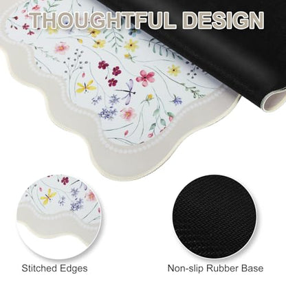 L-SPOUTTO Floral Mouse Pad,Botanical Desk Mat XXL Large Scalloped Gaming Mousepad,35.4x15.7in Non-Slip Keyboard Pad Waterproof Desktop Mat for Laptop Computer Work Game Home Office-Wild Flowers - color: Seamless Wild Flowers