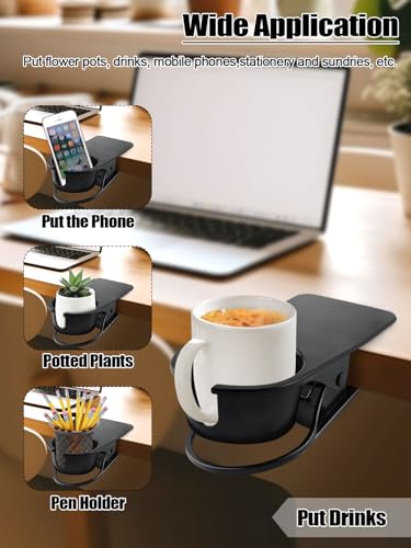 2PCS Drinking Cup Holder Clips, Kalolary Table Edge Cup Holder Clip Water Coffee Mug Holder Clip Desk Bottle Cup Stand Clip with Groove for Home & Office & Schoo (Black New) - color: 2PCS Black