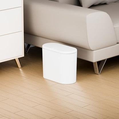 White 12 Liter Rectangular Plastic Small Garbage Can With Lid,2 Pack 3.17 Gallon Slim Bathroom Trash Can with Lid and Dog Proof Garbage Can and Wastebasket,Lidded Trashcan for Bedroom,Rv,Dorm,Office - color: White, style: Pack of 2