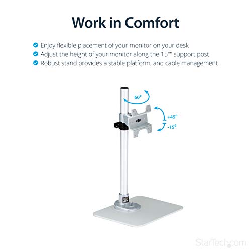 StarTech Single Monitor Stand 34in up to 30.9lb/14kg, Silver (ARMPIVSTND)