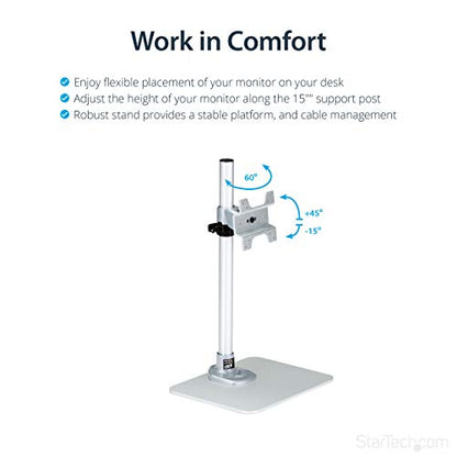 StarTech Single Monitor Stand 34in up to 30.9lb/14kg, Silver (ARMPIVSTND)