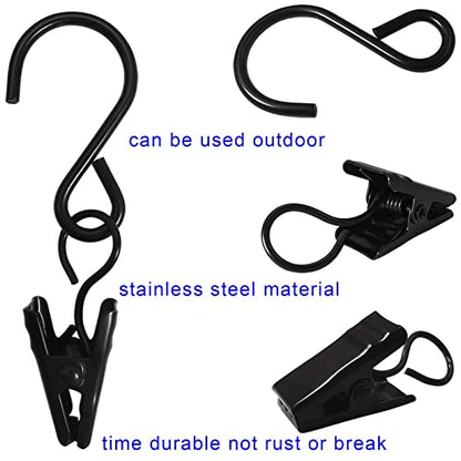 Stainless Steel S Hooks Curtain Clips, 50 Pack Hanging Party Lights Clips Hangers Gutter Photo, Art Craft Display, 2.4 Inch Long, Black - color: 2.4 Inch Long Black