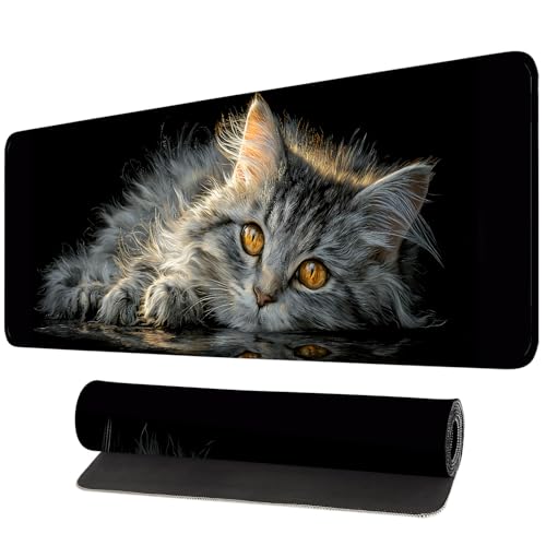 Extra Large Gaming Mouse Pad with Anti-Slip Rubber Base,Waterproof Desk Pad for Keyboard,Mouse & Office–Perfect for Gamer, Programmer, Home (Fluffy Cat, 31.5" x 11.8") - color: Fluffy Cat, size: 31.5" x 11.8"