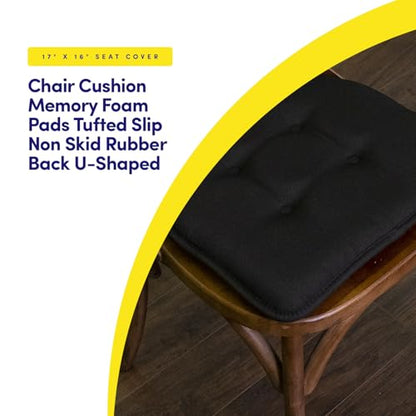 Sweet Home Collection Chair Cushion Memory Foam Pads Tufted Slip Non Skid Rubber Back U-Shaped 17" x 16" Seat Cover, 4 Count (Pack of 1), Black - color: Black, size: 4 Pack, style: Foam Pads