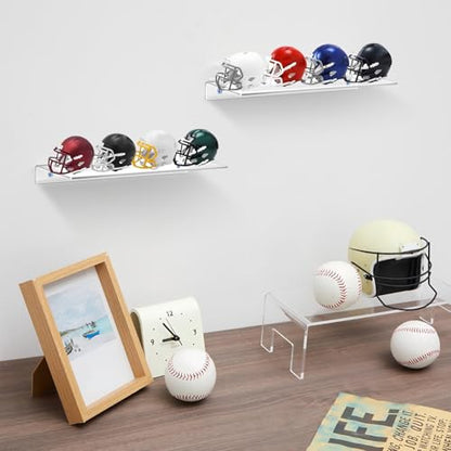 Colingmill Wall Mount Pocket Size Helmet Display Racks 9.84 x 3.15 x 1.06 Inches Acrylic Pocket Size Football Helmet Display Racks 16 Team for Collecting Game Helmets - color: Clear