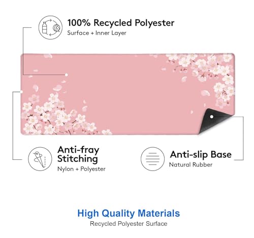 IMAYONDIA Pink Japanese Desk Mat, Cherry Blossom Large Gaming Mouse Pad, Non-Slip Rubber Base Mousepad for Women, Desk Pad for Work, Game, Office, 31.5x11.8 Inch- Sakura Flowers Aesthetic - color: Sakura Flowers