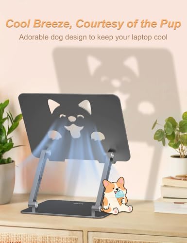 Aoviho Laptop Stand for Desk-Adjustable, Foldable, Portable, Ergonomic Aluminum Notebook Riser with Unique Puppy Shaped Vent, Desk Gift for 10"-17.3" Devices Mac, Dell, HP, Lenovo, Samsung, Gray - color: Gray