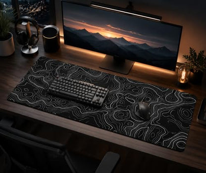 AQQA Mouse Pad,Extended Large Gaming Mousepad mat with Non-Slip Rubber Base,Topographic Map Lines Contour Geographic Background,for Gaming Office Laptop Computer Men Women(29.5x16 Inch,Black) - color: Black, size: 16L x 29.5W inches
