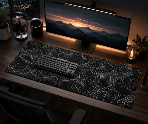 AQQA Mouse Pad,Extended Large Gaming Mousepad mat with Non-Slip Rubber Base,Topographic Map Lines Contour Geographic Background,for Gaming Office Laptop Computer Men Women(29.5x16 Inch,Black) - color: Black, size: 16L x 29.5W inches