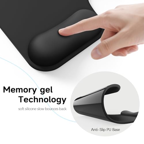 Ergonomic Mouse Pad with Gel Wrist Rest (1"& 1.2" Dual Height) - Black Mouse Pads Compact Mousepad Desk Mat Office, Gaming & Carpal Tunnel Relief | Non-Slip Rubber Base - color: Black