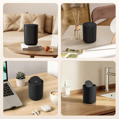 Cesun Mini Desktop Trash Can with Swing Lid, 0.4 Gallon Small Desk Trash Can, Countertop Wastebasket, Modern Tiny Tabletop Bin for Home Office, Makeup Area, or Car Interior (Black) - color: Black