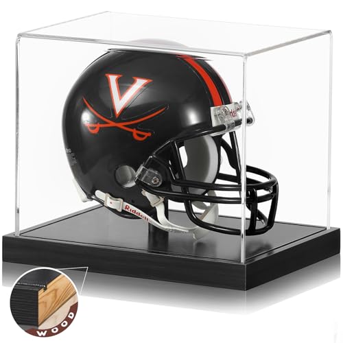 JupDec Mini Helmet Display Case, Acrylic Clear 1/2 Football Baseball Helmet Showcase, UV Protection Souvenirs and Collectibles Box with Solid Wood Base & Riser, Ideal Gift for Sports Enthusiast, Black - size: 1 Pack