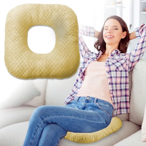 Stuffed Donut Pillow Seat Cushion | for Tailbone and Coccyx Pain, Hemorrhoids, Bed Sores, Pregnancy, Prostate, Surgery Recovery, Sitting Pressure Relief, for Home, Office and Car (Yellow) - color: Yellow