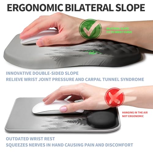 Ergonomic Raised Mouse Pad Wrist Support with Bilateral Slope Memory Foam Mousepad for Wrist Rest and Carpal Tunnel Pain Relief 11.8x7.9〃Forest - color: Forest
