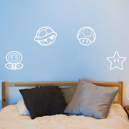 Vinyl Wall Art Decal - ''Mario Icons Game''- 21'' x 22" - Wall Decal Sticker Vinyl Art Bedroom Living Room Decor Decoration Teen Quote Gaming Video Games Retro Old School Controller Cool Link (White)