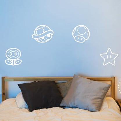Vinyl Wall Art Decal - ''Mario Icons Game''- 21'' x 22" - Wall Decal Sticker Vinyl Art Bedroom Living Room Decor Decoration Teen Quote Gaming Video Games Retro Old School Controller Cool Link (White)