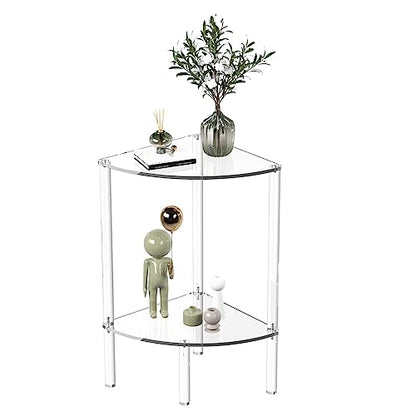 Eglaf Acrylic Corner Side Table 2 Tier - Clear End Table | Triangle Side Table, Fan-Shaped Corner Table for Living Room, Bedroom, Bathroom, 11.8'' L x 11.8'' W x 22.4 ''H - size: 2-Tier