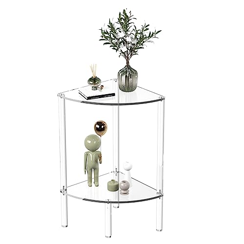 Eglaf Acrylic Corner Side Table 2 Tier - Clear End Table | Triangle Side Table, Fan-Shaped Corner Table for Living Room, Bedroom, Bathroom, 11.8'' L x 11.8'' W x 22.4 ''H - size: 2-Tier