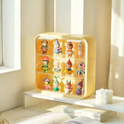 Display Case for Figures, Wall-Mounted Dustproof Display Box with Magnetic Door and Shelf, Adjustable Doll Display Case for Collectibles Figurines Sonny Angels Pop Mart Mini Figures (Yellow) - color: Yellow