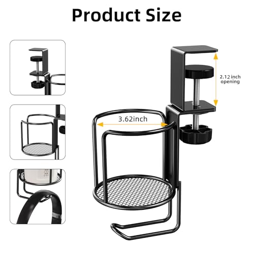 CABTE 2 Pack 2 in 1 Desk Mug Hooks with Headphone Hanger Holder, Anti-Spill Clip-On Table Mug Hooks with 360° Rotation for Lawn Chair, Office Home Gaming Table - color: 2 PACK