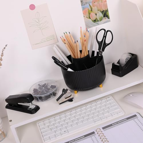 SKYDUE Black Office Supplies, Black Office Desk Accessories 10PCS, Pencil Holder for Desk, Stapler, Tape Dispenser, Scissors, Ruler, Clips and 1000pcs Staples, Desk Supplies Set - color: Black