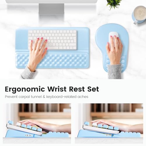 Ospelelf Keyboard Wrist Rest and Mouse Pad Set, Ergonomic Memory Foam Wrist Support, Aesthetic Desk Accessories for Office, Home & Gaming, Relief for Carpal Tunnel & Wrist Pain,Blue - color: Blue