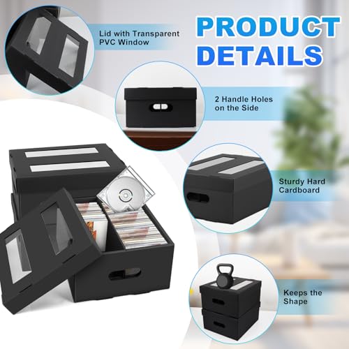 AOBOPLE CD Storage Box with 2 Compartments,5 Pack Cardboard CD Case Storage,Holds 300 Jewel Cases,CD Case Holder with PVC Window Lid,Portable Organizer for Media Collection - style: 5 Pack 2 Compartment