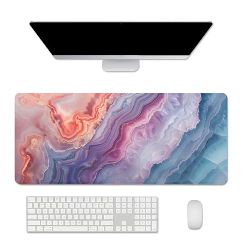 Geode Agate Aesthetics Mouse Pad Desk Mat Large Desk Pad Alfombrilla para Mouse Computer Pad Long Mousepad with Stitched Edge Non-Slip Rubber Base for Office School Home (27.5X11.8 in) - color: geode agate