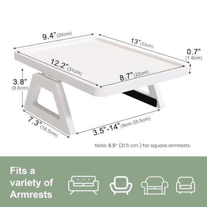 Couch Arm Tray,Bamboo Folding Sofa Tray,Sofa Armrest Trays Clip-On Couch Desk for Drinks,Snacks,Phone,Remote Control（White） - color: White, style: 13.0" x 9.4"