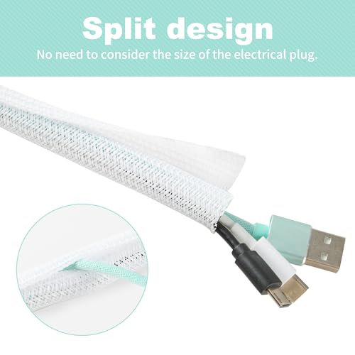 Split Wire Loom 1/2 Inch 50ft, Braided Cable Sleeve for Cable Management, Cord Protector for Pets, TV, Desk & Automotive, White - color: White, size: 1/2"-50ft
