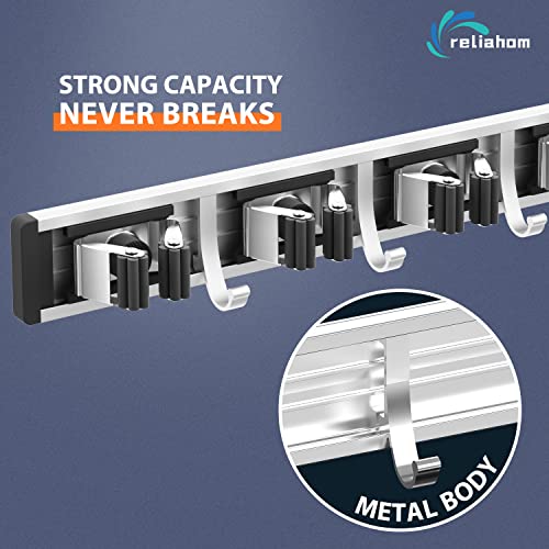 reliahom Broom Holder Wall Mount, 2 Pack 5 Racks with 4 Hooks Black - Mop Storage Tool Racks, Broom Hanger Tool Organizer for Garage, Kitchen, Garden, Laundry Room - color: Black, size: 2 Pack 5R4H