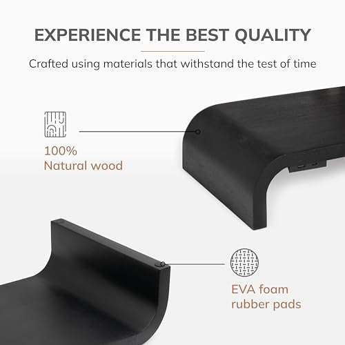 Anji Mountain Wood Monitor Stand Riser Desk Desktop Organizer Table for Home, Office Workspace, Laptop Riser, Ergonomic Design Stand for Gaming Setup, with Power Source, Black - color: Black, size: Basic Stand With USB Ports