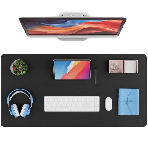 K KNODEL Leather Desk Pad Protector, Office Desk Mat, Large PVC Leather Desk Blotter, Non-Slip Mouse Pad (Black, 15.7" x 31.5") - color: Black, size: 15.7" x 31.5"