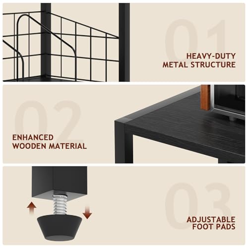 Homsorout Record Player Stand with Vinyl Storage - 5-Tier Turntable Table with Adjustable Feet, Metal & Wood Cabinet - Console Organizer Display Shelf for Living Room, Apartment - style: Black Without Socket