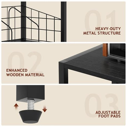 Homsorout Record Player Stand with Vinyl Storage - 5-Tier Turntable Table with Adjustable Feet, Metal & Wood Cabinet - Console Organizer Display Shelf for Living Room, Apartment - style: Black Without Socket