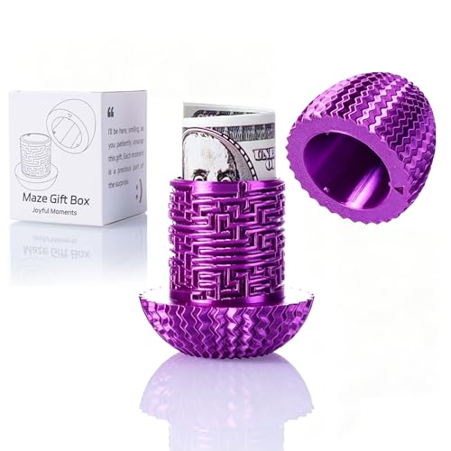Maze Puzzle Box for Cash Gift, Money Holder Gift Box | Maze puzzle, hidden cash compartment, money gift, birthday anniversary, brain teaser, surprise holder gift for teens & adults - color: Purple