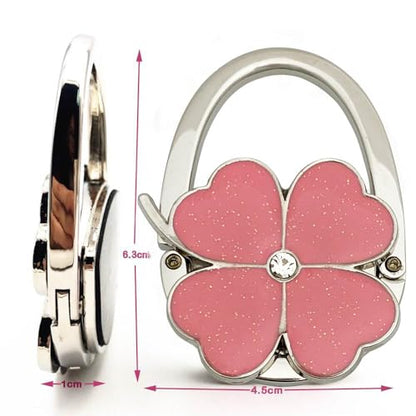 ROFLYER Four Leaf Clover Design Foldable Handbag Hanger Folding Purse Table Hook Holder (Pink) - color: Pink