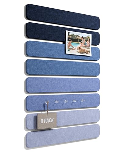 Fluxynara Cork Board Alternative Felt Strip Board 8-Pack 13"x2", Office Pin Board with 50 Push Pins, Adhesive Install for Bedroom Door & Home Office (Denim Mist) - color: Denim Mist, size: 8-pack